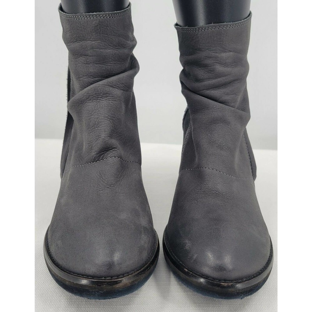 Felmini Distressed Leather Boot Size 41 Gray Snakeskin Stacked Heel Zip - Picture 3 of 12